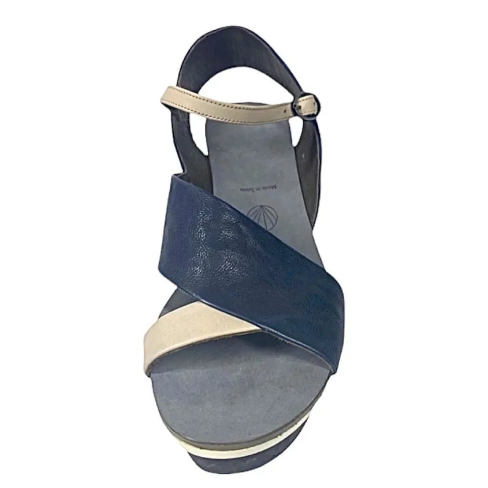 Coclico Guya Women’s Blue Leather Wedge Sandals Made in Spain 10.5 M